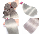 Parksonhair Grey Straight Human Virgin Hair Weave 3 Bundles/Pack