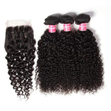 Parksonhair Deep Curly Human Hair 3 Bundles With 4*4 Lace Closure