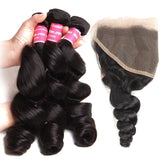 Parksonhair Loose Wave Human Hair 3 Bundles With 13*4 Lace Frontal