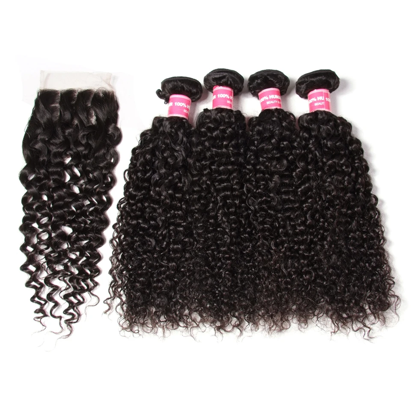 Parksonhair Jerry Curly Human Hair 4 Bundles With 4*4 Lace Closure