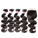 Parksonhair Body Wave Human Hair 4 Bundles With 4*4 Lace Closure