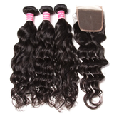 Parksonhair Natural Wave Human Hair 3 Bundles With 4*4 Lace Closure