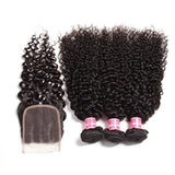 Parksonhair Deep Curly Human Hair 3 Bundles With 4*4 Lace Closure