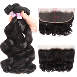 Parksonhair Loose Wave Human Hair 4 Bundles With 13*4 Lace Frontal