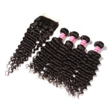 Parksonhair Deep Wave Human Hair 4 Bundles With 4*4 Lace Closure