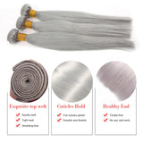 Parksonhair Grey Straight Human Virgin Hair Weave 3 Bundles/Pack