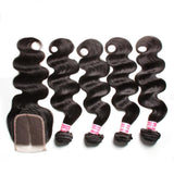 Parksonhair Body Wave Human Hair 4 Bundles With 4*4 Lace Closure