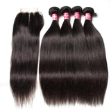 Parksonhair Straight Human Hair 4 Bundles With 4*4 Lace Closure