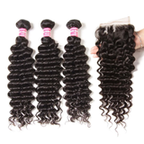 Parksonhair Deep Wave Human Hair 3 Bundles With 4*4 Lace Closure