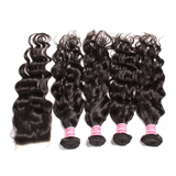 Parksonhair Natural Wave Human Hair 4 Bundles With 4*4 Lace Closure