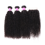 Parksonhair Kinky Curly Human Hair 3 Bundles With 4*4 Lace Closure