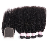 Parksonhair Kinky Curly Human Hair 4 Bundles With 4*4 Lace Closure