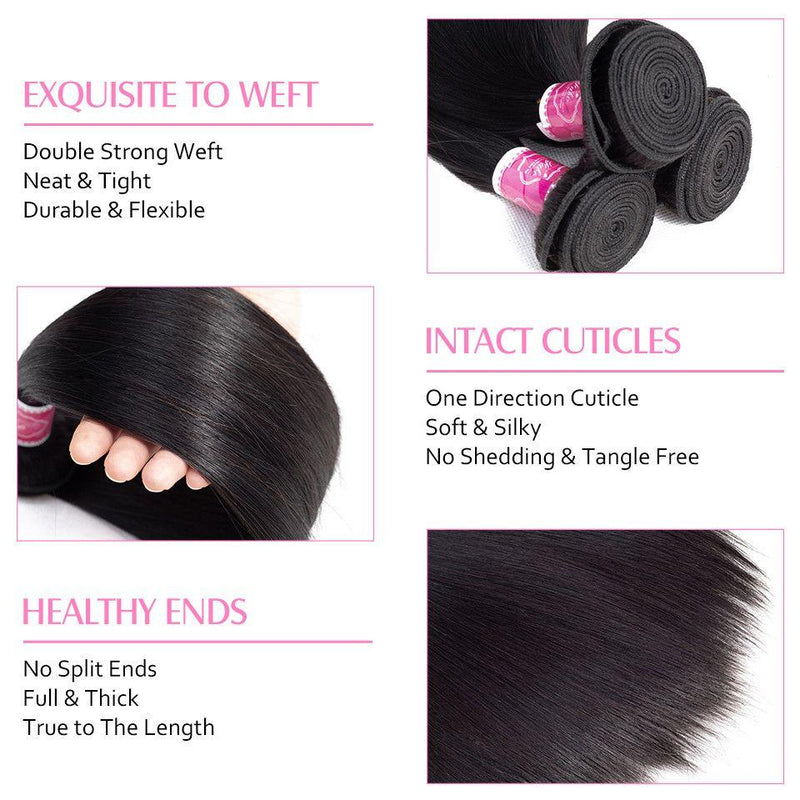 Parksonhair Straight Human Virgin Hair Weave 4 Bundles/Pack