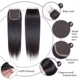 Parksonhair Straight Human Hair 3 Bundles With 4*4 Lace Closure