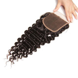 Parksonhair Deep Wave Human Hair 4 Bundles With 4*4 Lace Closure