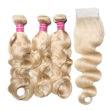 Parksonhair 613 Body Wave Human Hair 3 Bundles With 4*4 Lace Closure