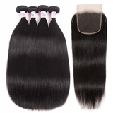 Parksonhair Straight Human Hair 4 Bundles With 4*4 Lace Closure