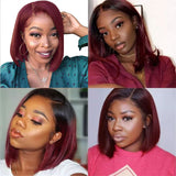 Burgundy Straight Bob Lace Front Wigs Human Hair 150% Density 13x4 Lace Frontal Wig 99J Free Part Pre Plucked with Baby Hair for Black Women Red Glueless Brazilian Virgin