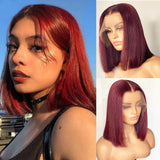 Burgundy Straight Bob Lace Front Wigs Human Hair 150% Density 13x4 Lace Frontal Wig 99J Free Part Pre Plucked with Baby Hair for Black Women Red Glueless Brazilian Virgin