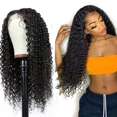 Peruvian Kinky Curly Lace Front Part Human Hair Wigs 13x1 T-part Lace Hair Wigs with Baby Hair Pre Plucked Remy Hair Lace Wigs