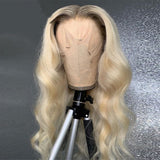 613 Ombre Blonde Body Wave Lace Front Human Hair Wigs Dark Brown roots Blonde Brazilian Remy Lace Closure Wig Pre Plucked