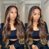 Highlight Wavy13x6 Lace Front Human Hair Wigs 8''-24'' Brazilian With Baby Hair 180% Density Non-Remy Wigs Medium Ratio