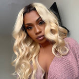 613 Ombre Blonde Body Wave Lace Front Human Hair Wigs Dark Brown roots Blonde Brazilian Remy Lace Closure Wig Pre Plucked