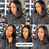 13x4 Blunt Cut Bob Wig Short Lace Front Human Hair Wigs Remy Brazilian Straight Bob Wigs With Baby Hair HD Transparent Wig