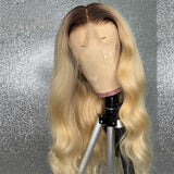 613 Ombre Blonde Body Wave Lace Front Human Hair Wigs Dark Brown roots Blonde Brazilian Remy Lace Closure Wig Pre Plucked