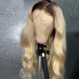 613 Ombre Blonde Body Wave Lace Front Human Hair Wigs Dark Brown roots Blonde Brazilian Remy Lace Closure Wig Pre Plucked