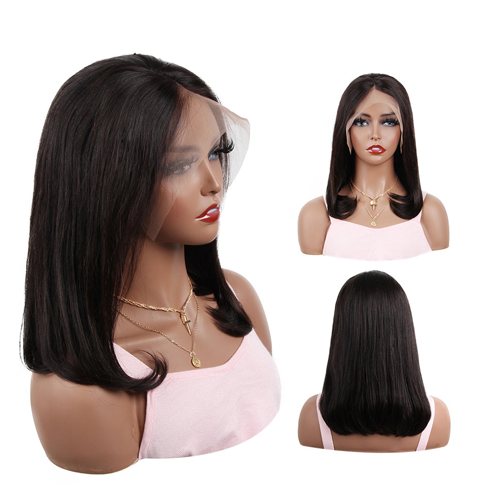 Straight Lace Front Wigs Human Hair Pre Plucked 13x4 Lace Frontal Human  Hair Wigs for Blak Women 180 density Pre plucked Remy Virgin Hair Natural  Black Color 30 inch 