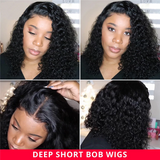 Brazilian Deep Wave Human Hair Bob Closure Wig Natural Hairline Remy Hair Short Deep Curly Bob Lace Front Wig With Baby Hair