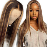 4/27 Highlight Lace Front Wigs Human Hair For Women 13x4 Straight Ombre Lace Front Human Hair Wigs Lace Wigs Honey Blonde Brown Free Part