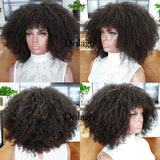 250 Density Afro Kinky Curly Lace Front Human Hair Wigs With Bangs Short Bob Lace Frontal Wig For Women Full 4B 4C Black