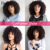 250 Density Afro Kinky Curly Lace Front Human Hair Wigs With Bangs Short Bob Lace Frontal Wig For Women Full 4B 4C Black