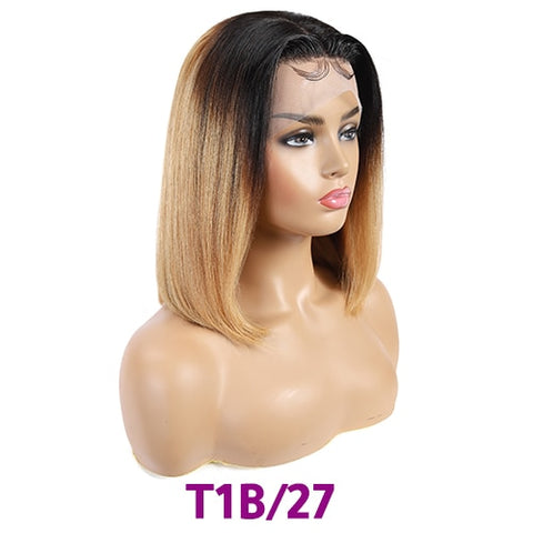 Ombre Lace Front Human Hair Wigs For Black Women 13x4 Straight Short Bob Wigs Blonde Burgundy 99J Brazilian Wig Soft Feel Hair