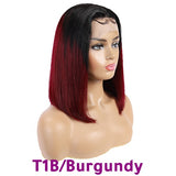 Ombre Lace Front Human Hair Wigs For Black Women 13x4 Straight Short Bob Wigs Blonde Burgundy 99J Brazilian Wig Soft Feel Hair