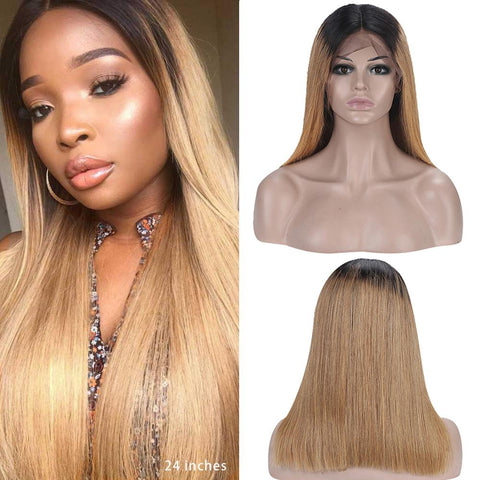 Straight Ombre Lace Front Wig Remy Colored 13x4 Lace Front Wig 2 Tone Human Hair Wig Brazilian Straight Wig Human Hair