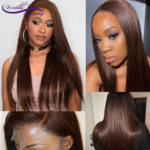 13x6 Lace Front Human Hair Wigs Brazilian Wigs 180% Straight Brown Color Lace Frontal Wigs For Black Women PrePlucked Human Hair