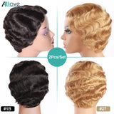 Pixie Cut Wig Finger Wave Human Hair Wig Short Curly Human Hair Wigs For Women Straight Bob Wig Machine Made Short Wig