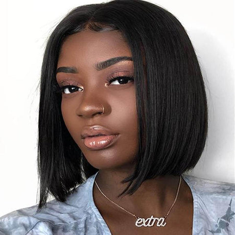 4x4 Short Bob Wigs Lace Closure Wig Human Hair Wigs Straight PrePlucked Hairline 200% Density Brazilian Lace Front Wigs