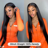 Long Straight Lace Front Wig  40 Inches Lace Front Human Hair Wigs Pre Plucked and Baby Hair Remy Brazilian Wig