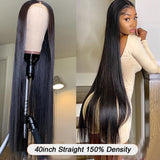 Long Straight Lace Front Wig  40 Inches Lace Front Human Hair Wigs Pre Plucked and Baby Hair Remy Brazilian Wig