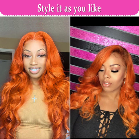 Body Wave Orange Lace Wig Brazilian 4x4 Closure Wigs with Baby Hair Remy Orange Ginger Human Hair Wigs Free Part Pre Plucked