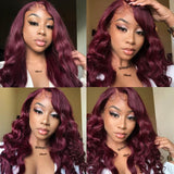 13x4 Lace Front Human Hair Wigs 99J/Burgundy RedWine Pre Plucked Body Wave Lace Wigs 150% Density Brazilian Remy Hair Wig