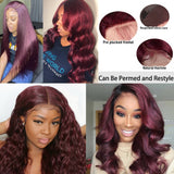 13x4 Lace Front Human Hair Wigs 99J/Burgundy RedWine Pre Plucked Body Wave Lace Wigs 150% Density Brazilian Remy Hair Wig