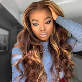 Highlight Lace Front Human Hair Wigs Honey Blonde Body Wave Wig Brazilian Ombre Brown Remy Pre Plucked 13x1 Lace Part for Women