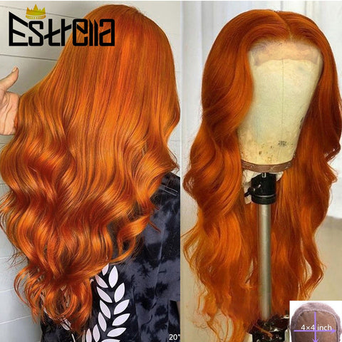 Body Wave Orange Lace Wig Brazilian 4x4 Closure Wigs with Baby Hair Remy Orange Ginger Human Hair Wigs Free Part Pre Plucked