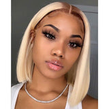 4/613 Honey Blonde Bob Wig Straight Lace Front Wig Peruvian Human Hair Lace Front Human Hair Wigs With Transparent Lace Pre Plucked