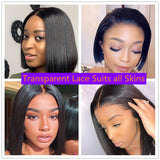 Fake Scalp Wig 13x6 Lace Front Human Hair Wigs For Women Bob Transparent Lace Wig Bleached Knots Invisible Lace Nabeauty 150%